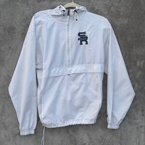 Champion woman’s White hooded windbreaker jacket with SR Logo size S